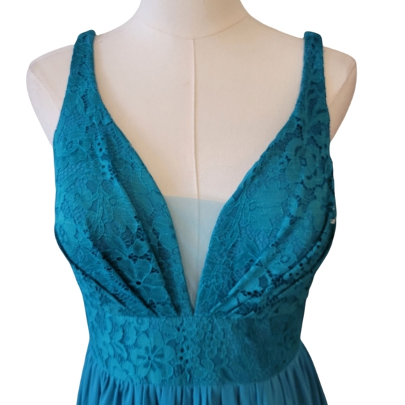 NWT Azazie Elisa in Jade Lace Bodice Long Chiffon Gown Size A8 - Picture 2 of 6